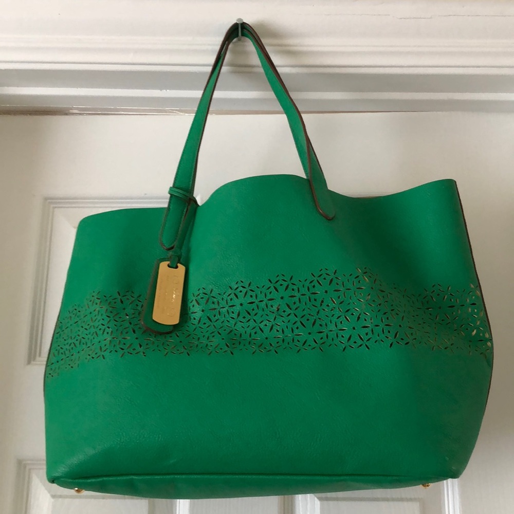 Ralph Lauren Lasercut Green Leather Tote